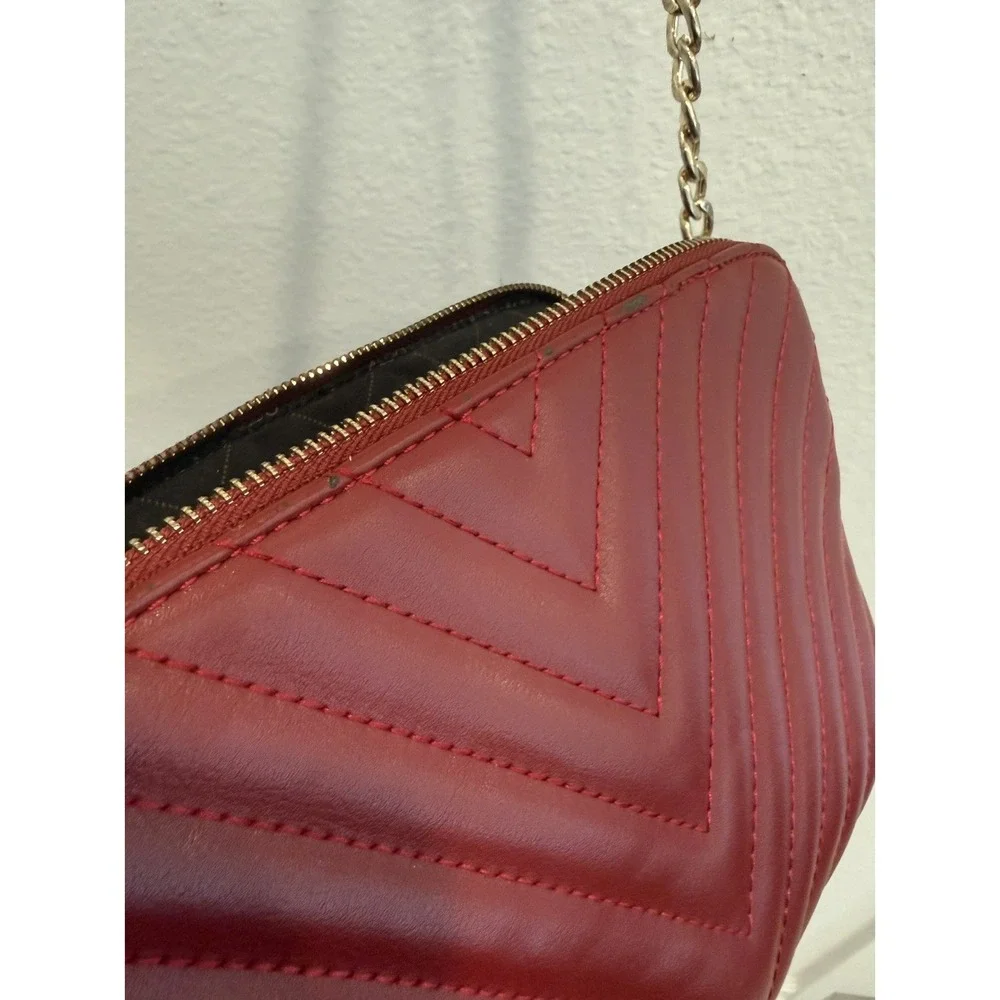 ALDO Small Red Chevron Quilted Crossbody Purse Bag Gold Accents + Tassel